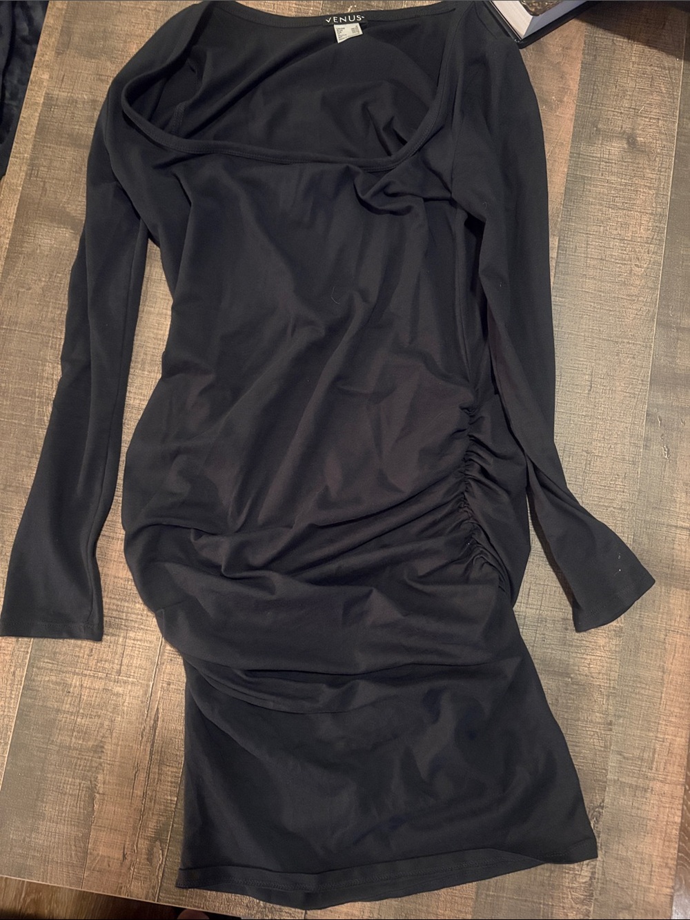 VENUS Black Long Sleeve Ruched Side Bodycon Dress S